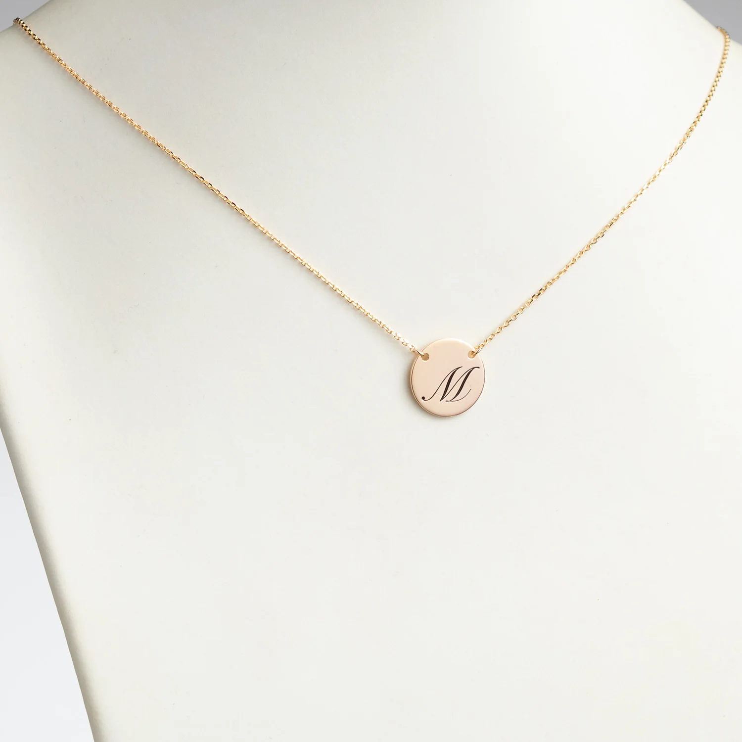 14K Gold over Sterling Engraved Initial Station Disc Necklace - Image 4