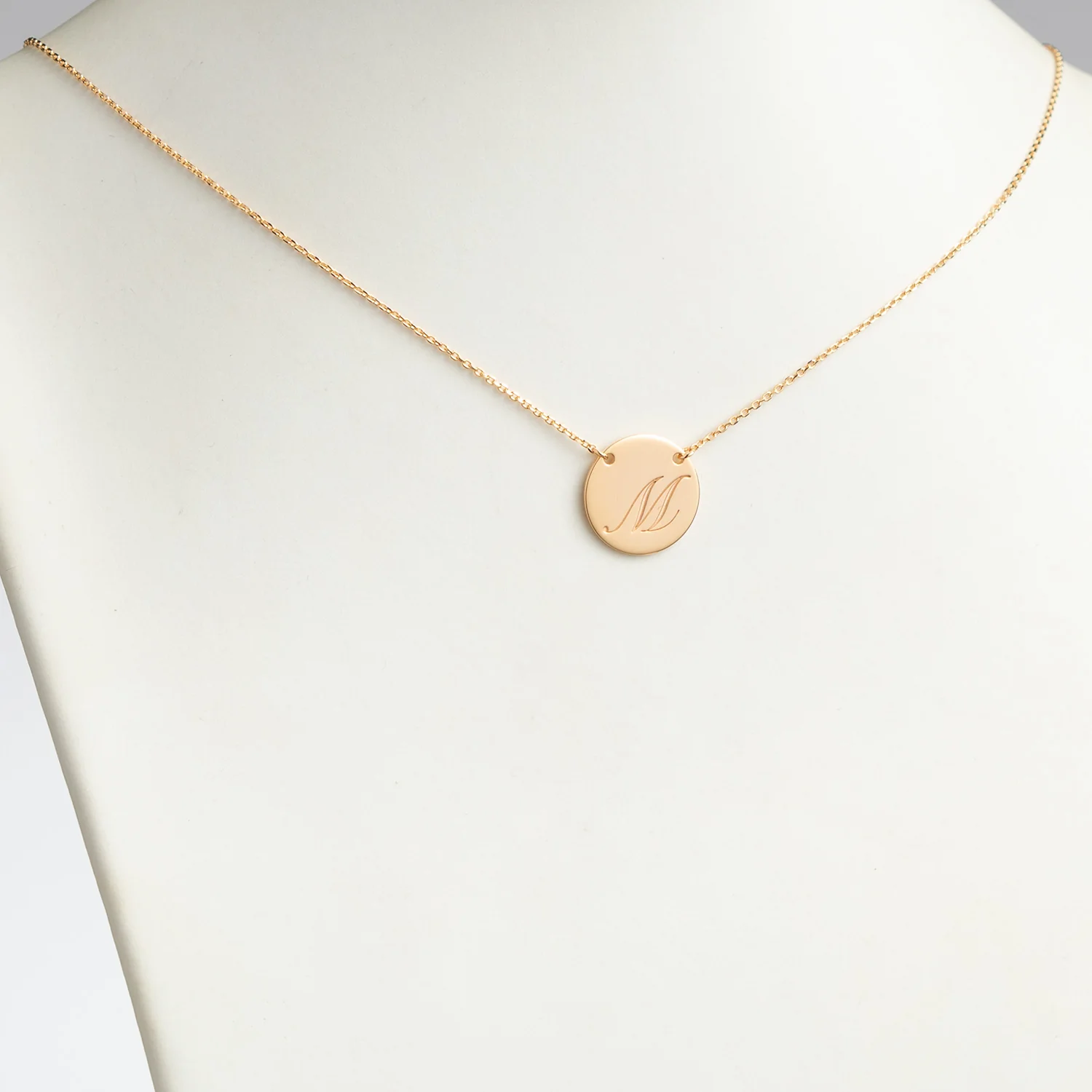 14K Gold over Sterling Engraved Initial Station Disc Necklace - Image 3