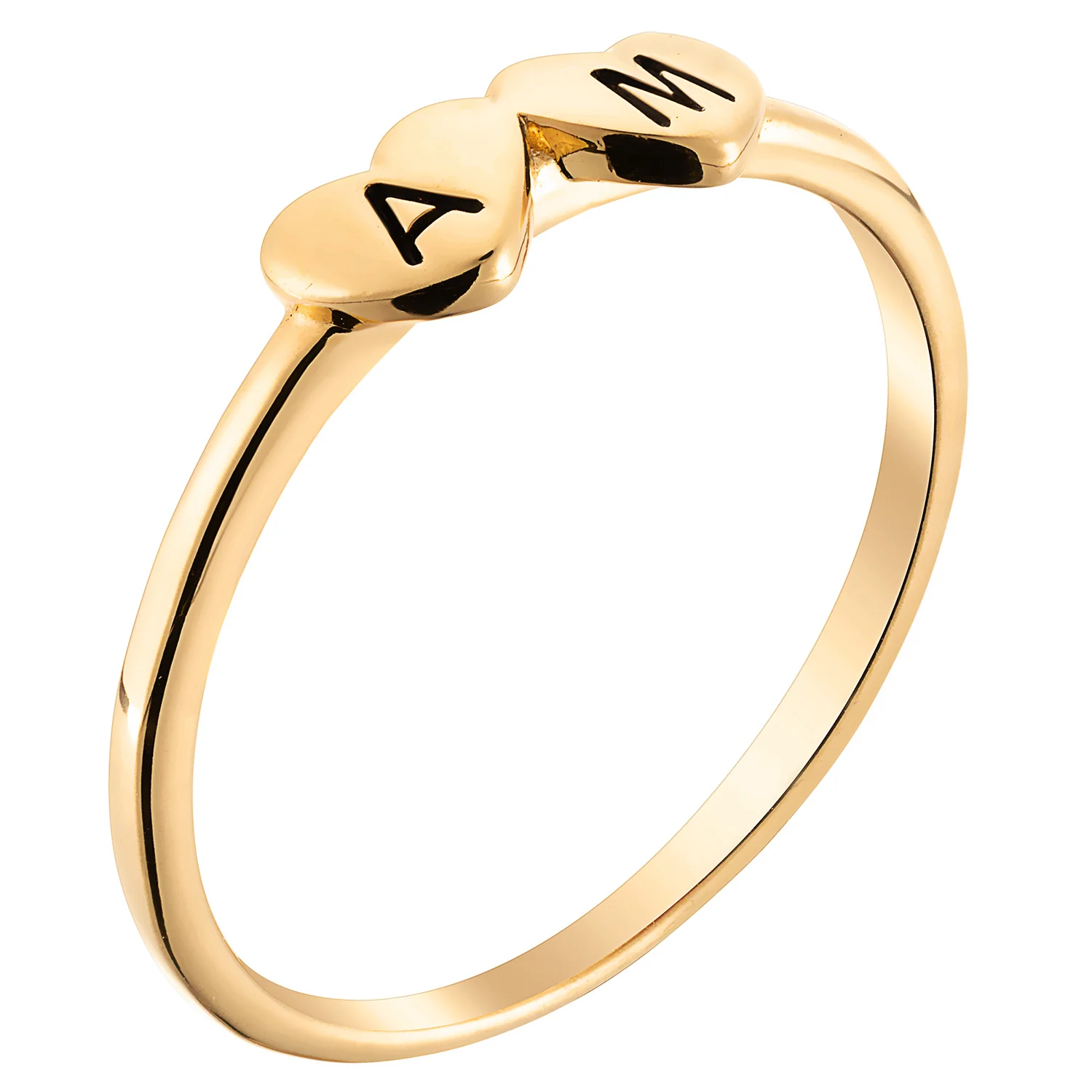 14K Gold over Sterling Engraved Initials Double Heart Ring - Image 2
