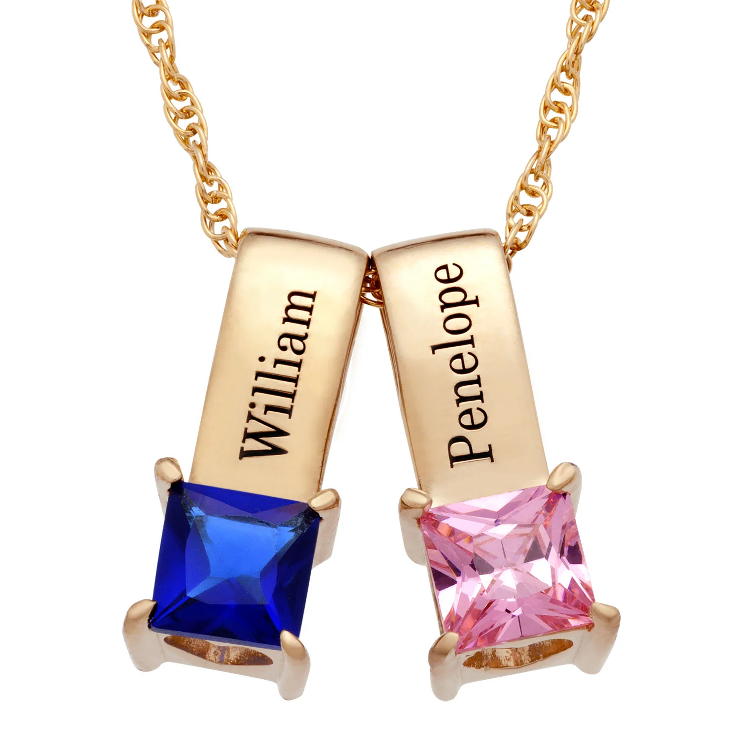 14K Gold over Sterling Engraved Name and Birthstone Charm 2 Piece Pendant
