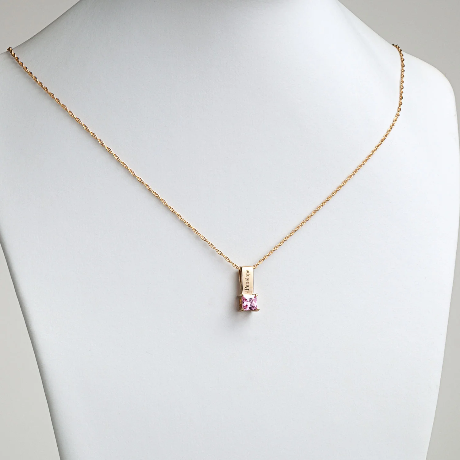 14K Gold over Sterling Engraved Name and Birthstone Charm Pendant - Image 4
