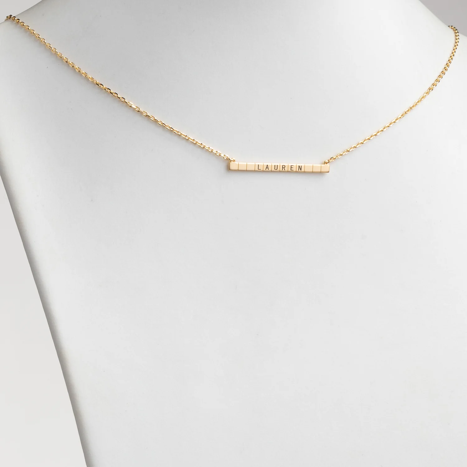 14K Gold over Sterling Engraved Name Bar Necklace - Image 2