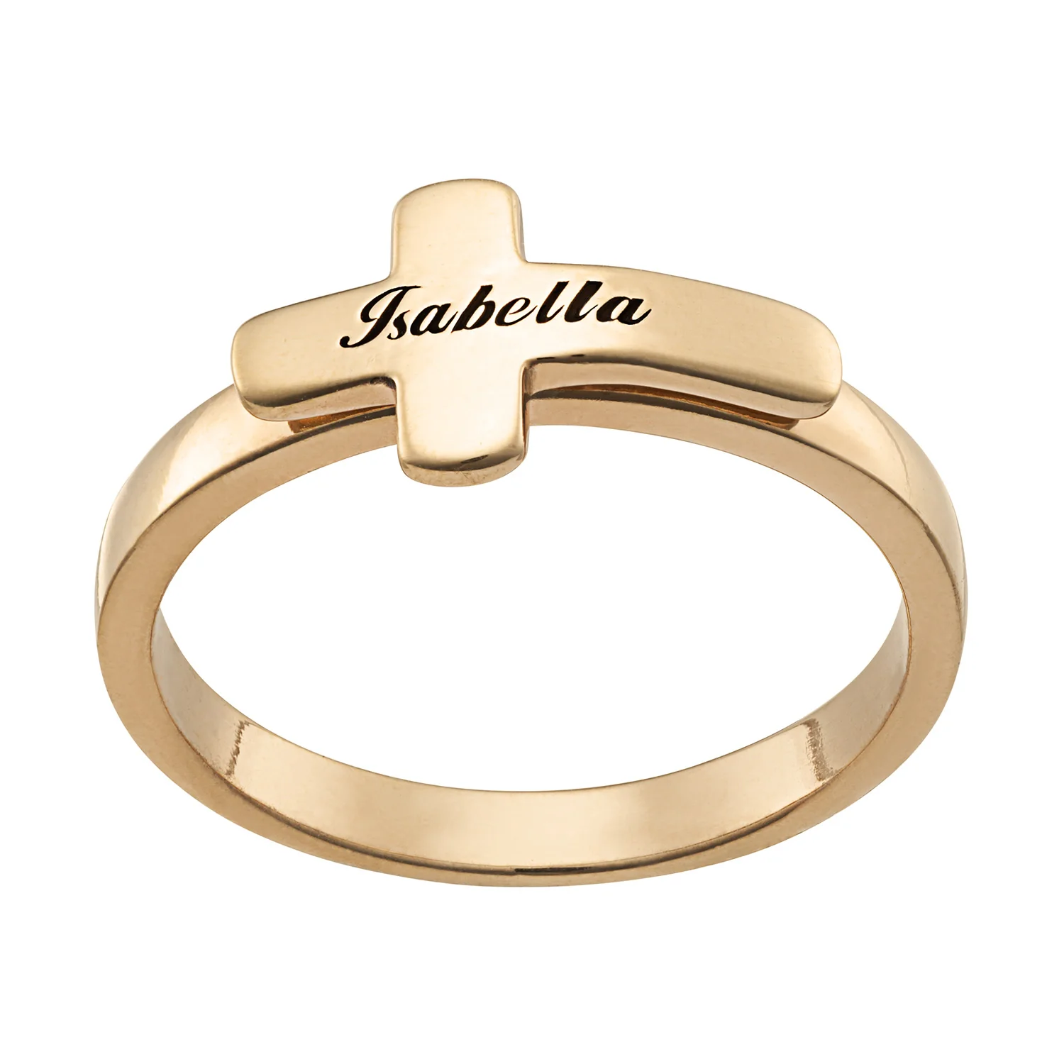 14K Gold over Sterling Engraved Name Cross Ring