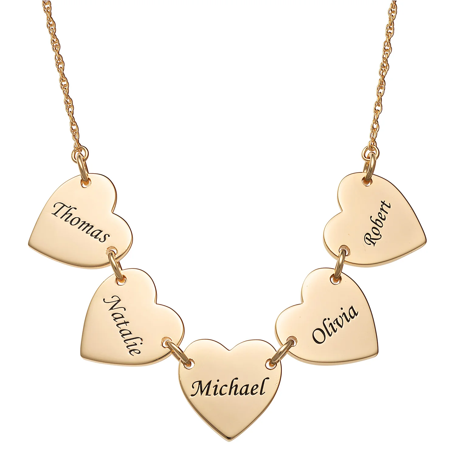 14K Gold over Sterling Engraved Name Heart Station Necklace - 5 Names