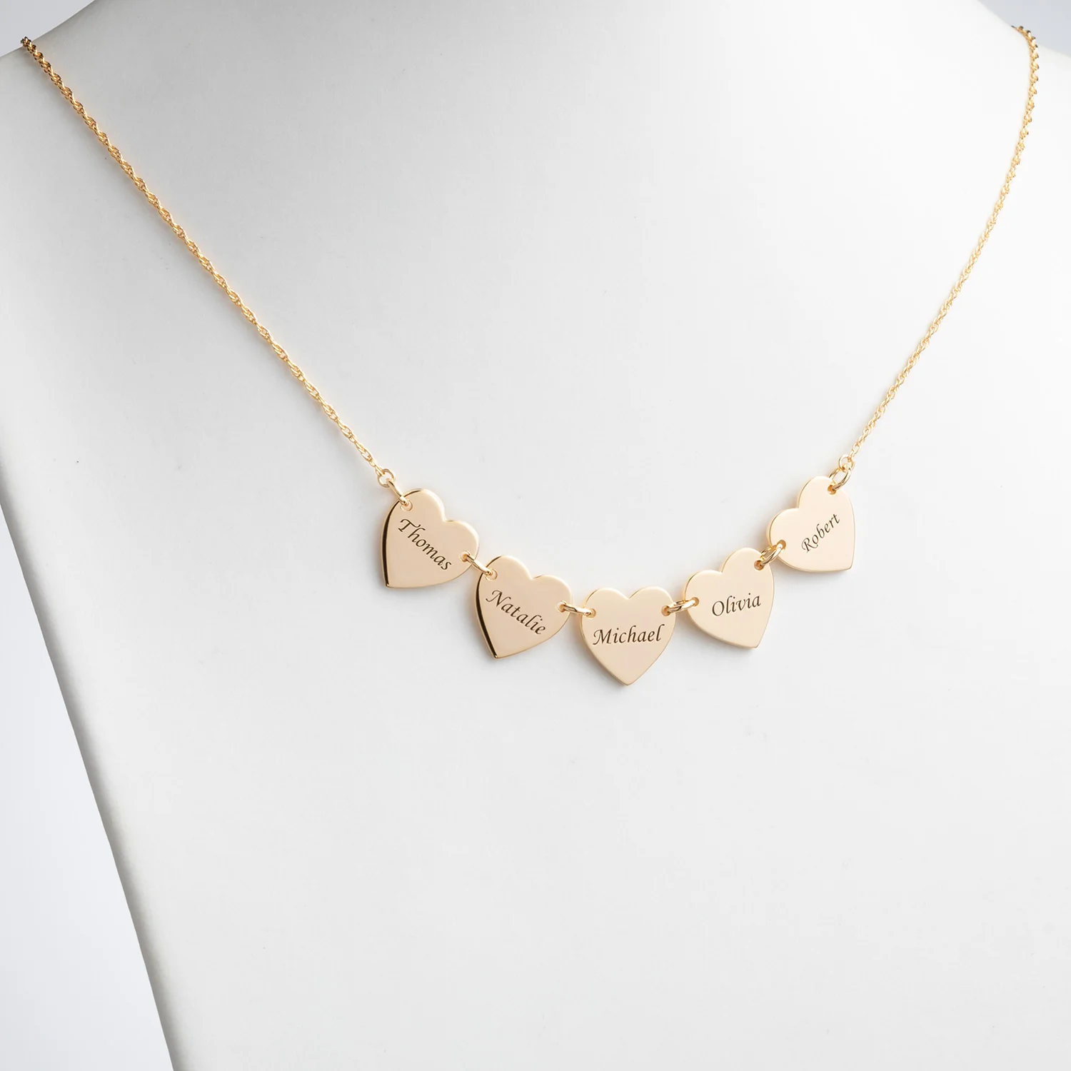 14K Gold over Sterling Engraved Name Heart Station Necklace - 5 Names - Image 2