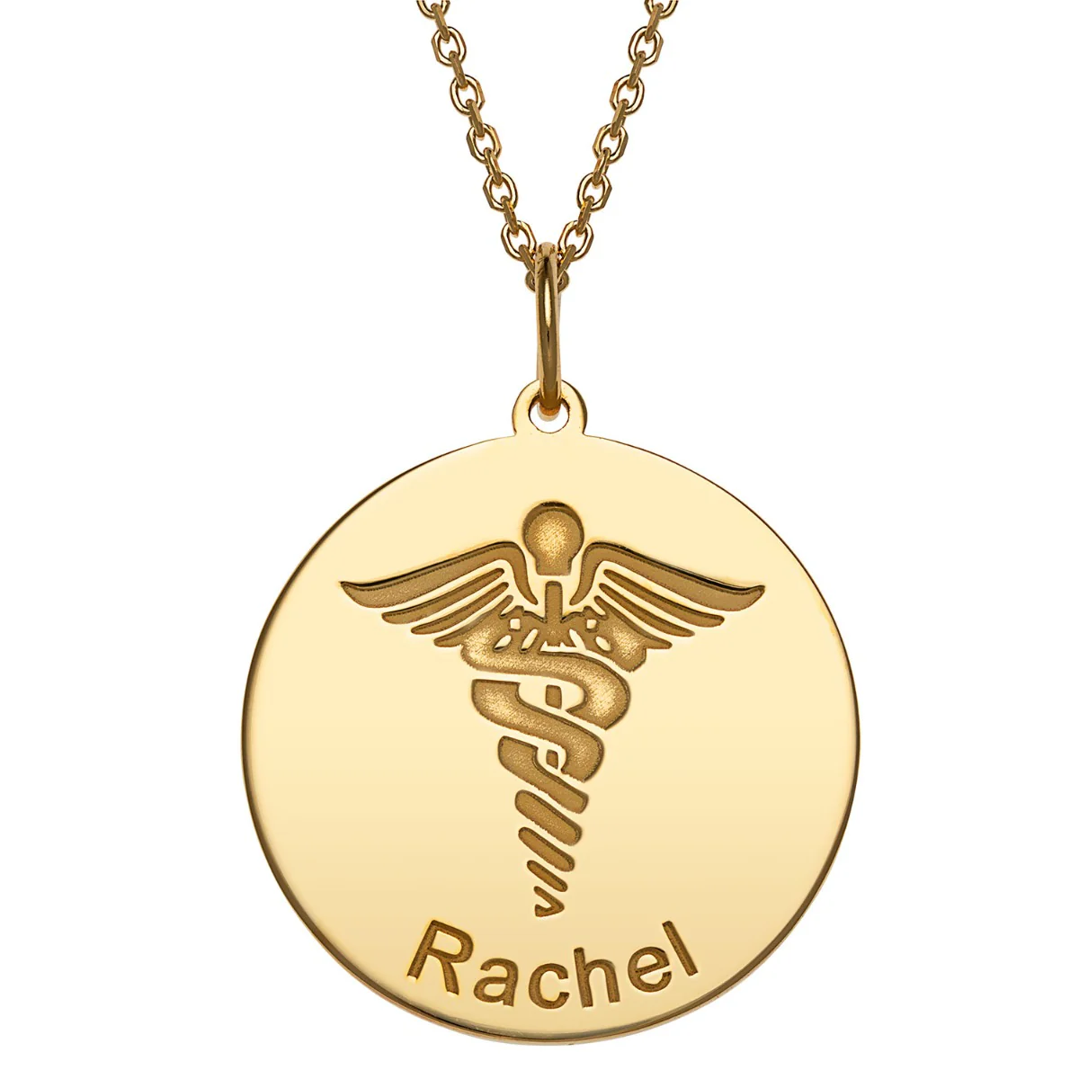 14K Gold over Sterling Engraved Name Occupation Disc Necklace - Image 2
