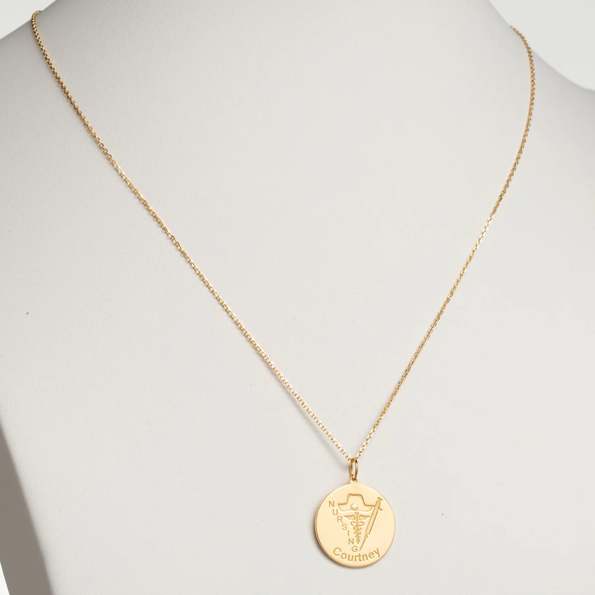 14K Gold over Sterling Engraved Name Occupation Disc Necklace - Image 5