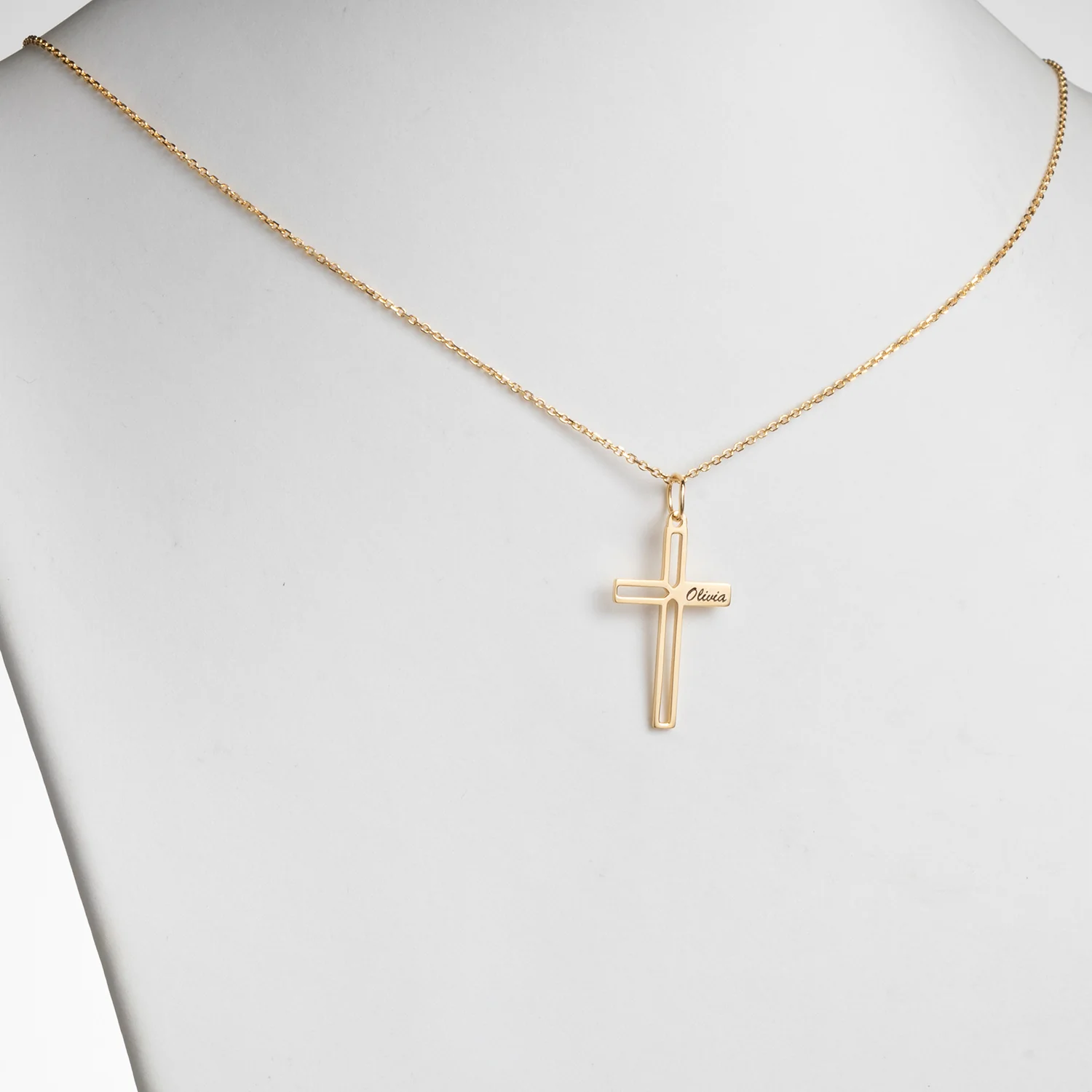 14K Gold over Sterling Engraved Name Open Cross Necklace - Image 2