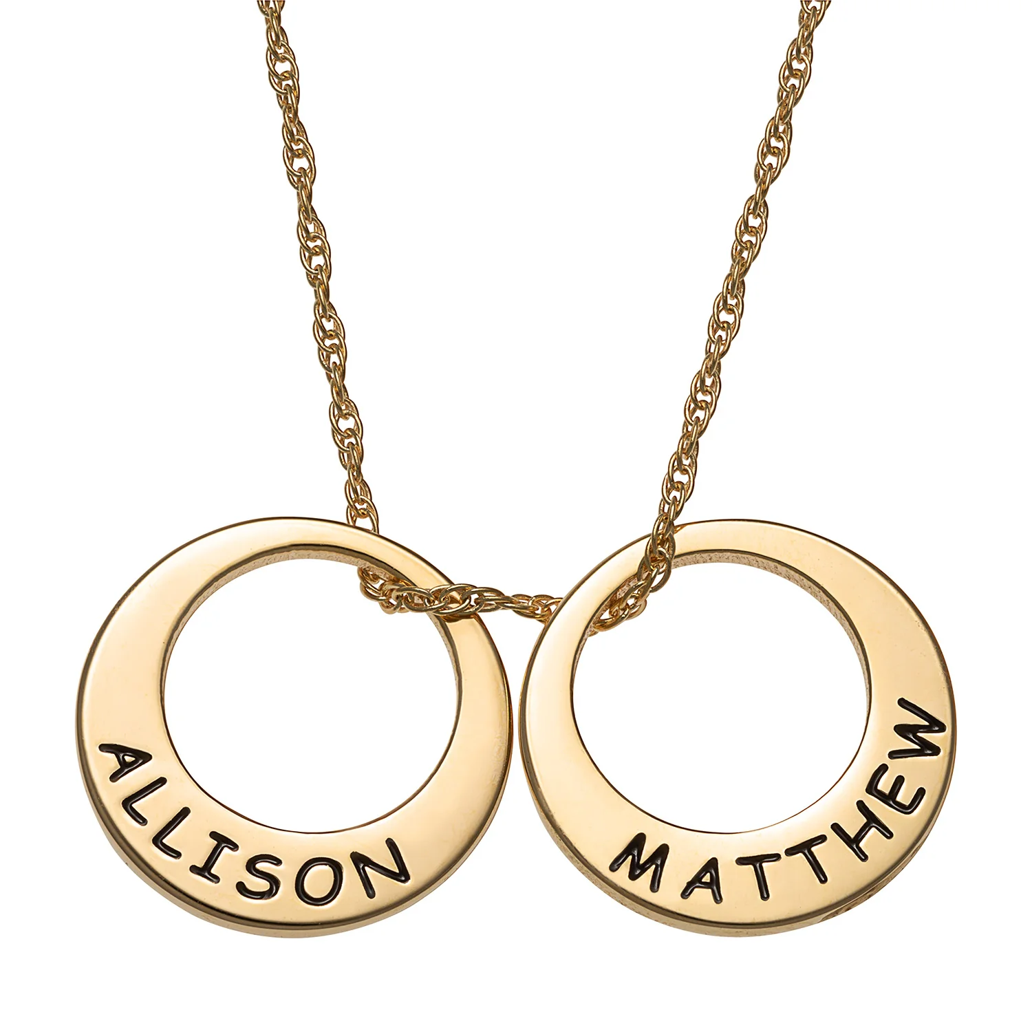 14K Gold over Sterling Engraved Name Open Disc Necklace - 2 Discs