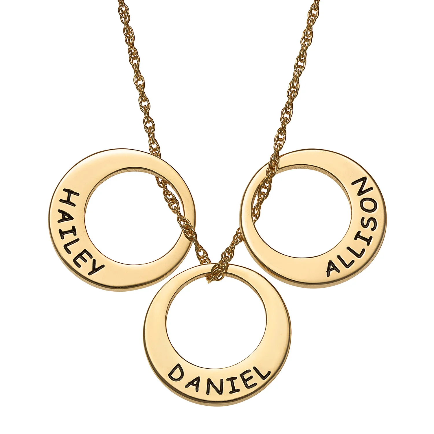 14K Gold over Sterling Engraved Name Open Disc Necklace - 3 Discs