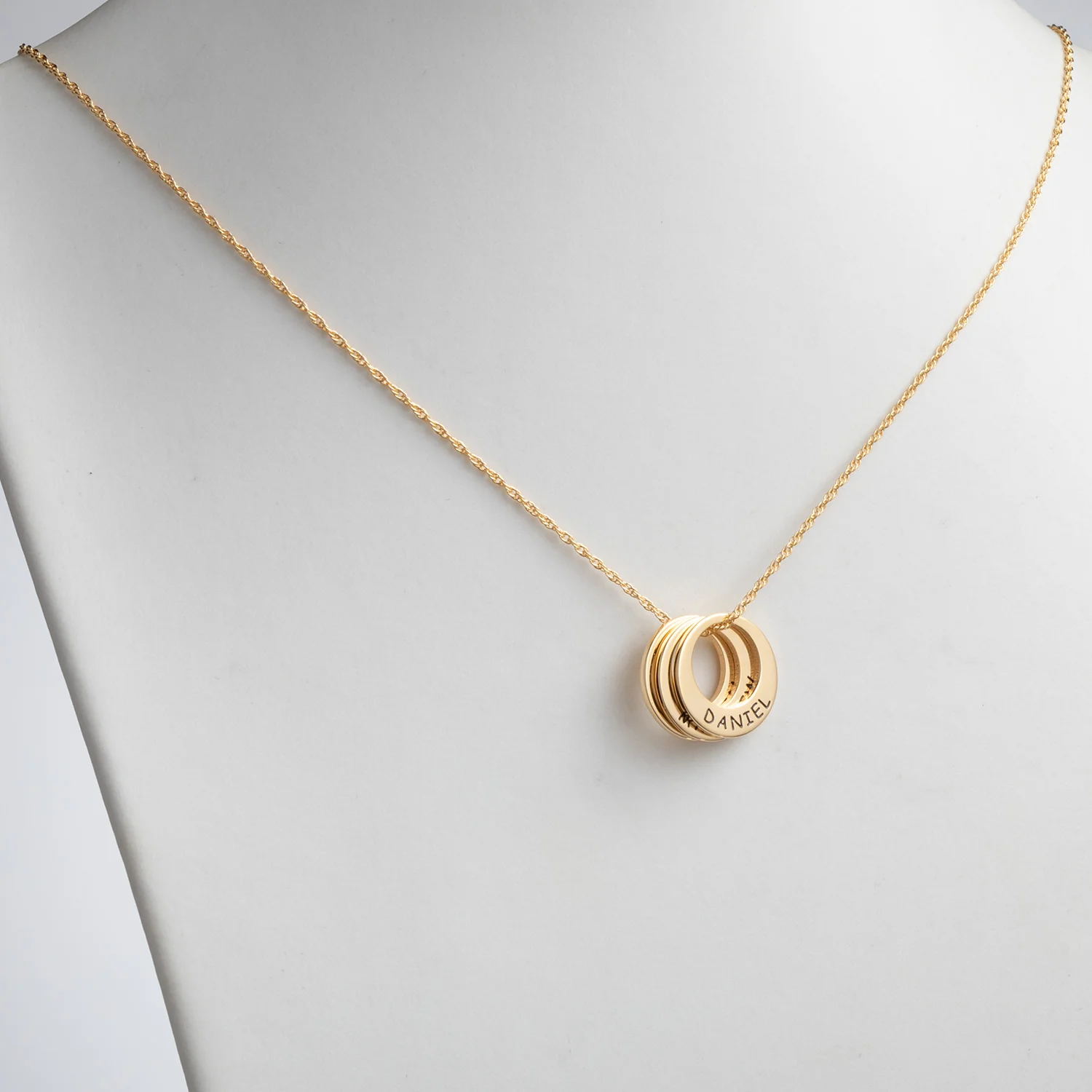 14K Gold over Sterling Engraved Name Open Disc Necklace - 3 Discs - Image 3