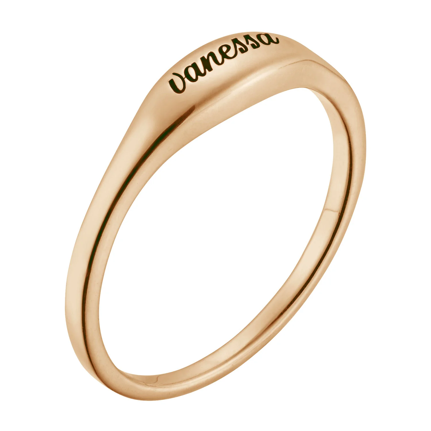 14K Gold over Sterling Engraved Name Oval Stackable Ring - Image 2