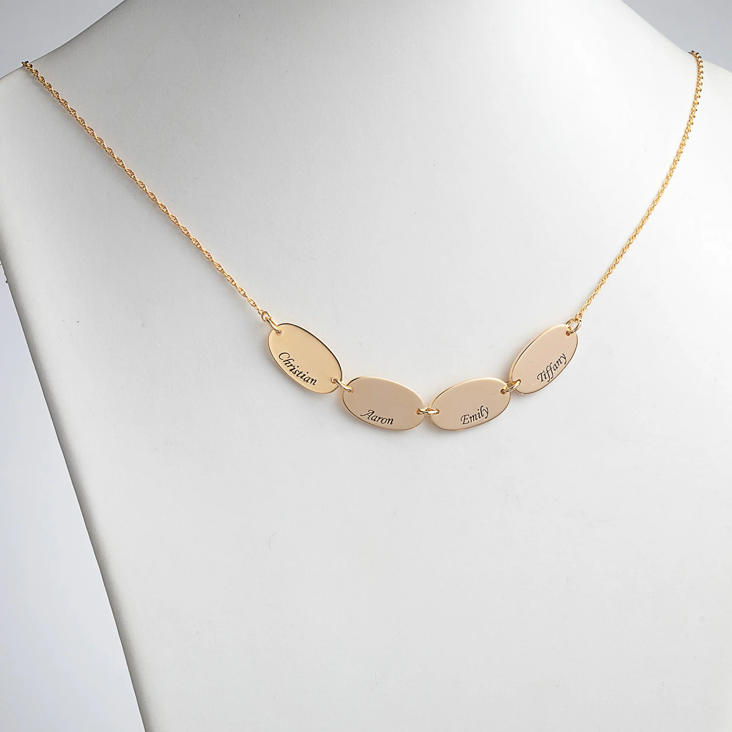 14K Gold over Sterling Engraved Name Oval Station Necklace - 4 Names - Image 2