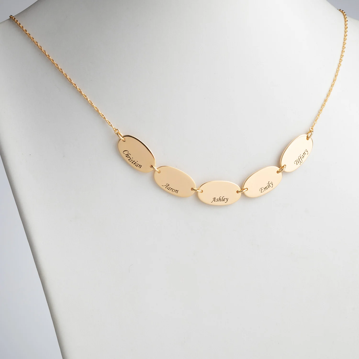 14K Gold over Sterling Engraved Name Oval Station Necklace - 5 Names - Image 2
