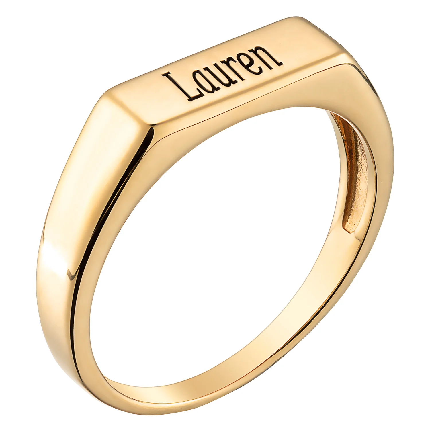 14K Gold over Sterling Engraved Name Rectangle Ring - Image 2