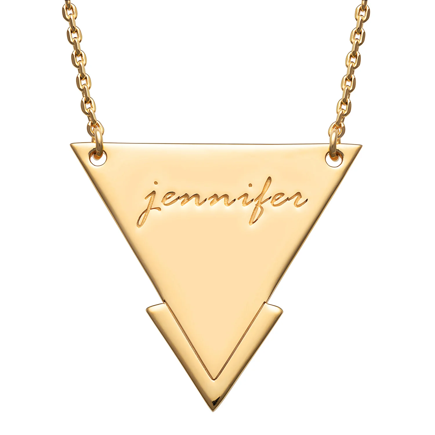 14K Gold over Sterling Engraved Name Triangle Necklace