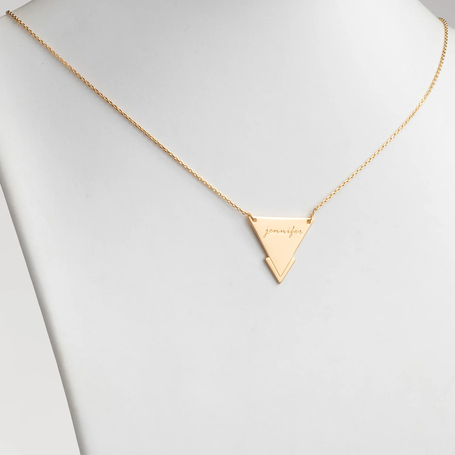 14K Gold over Sterling Engraved Name Triangle Necklace - Image 2