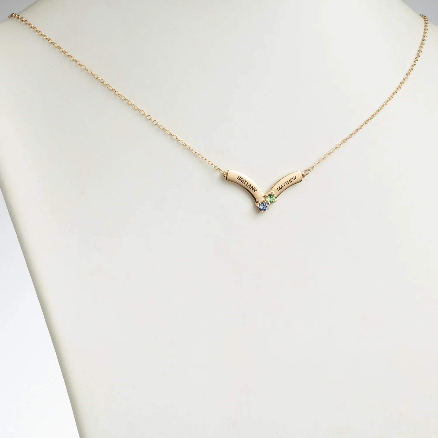 14K Gold over Sterling Engraved Names and Birthstone Necklace - Image 2