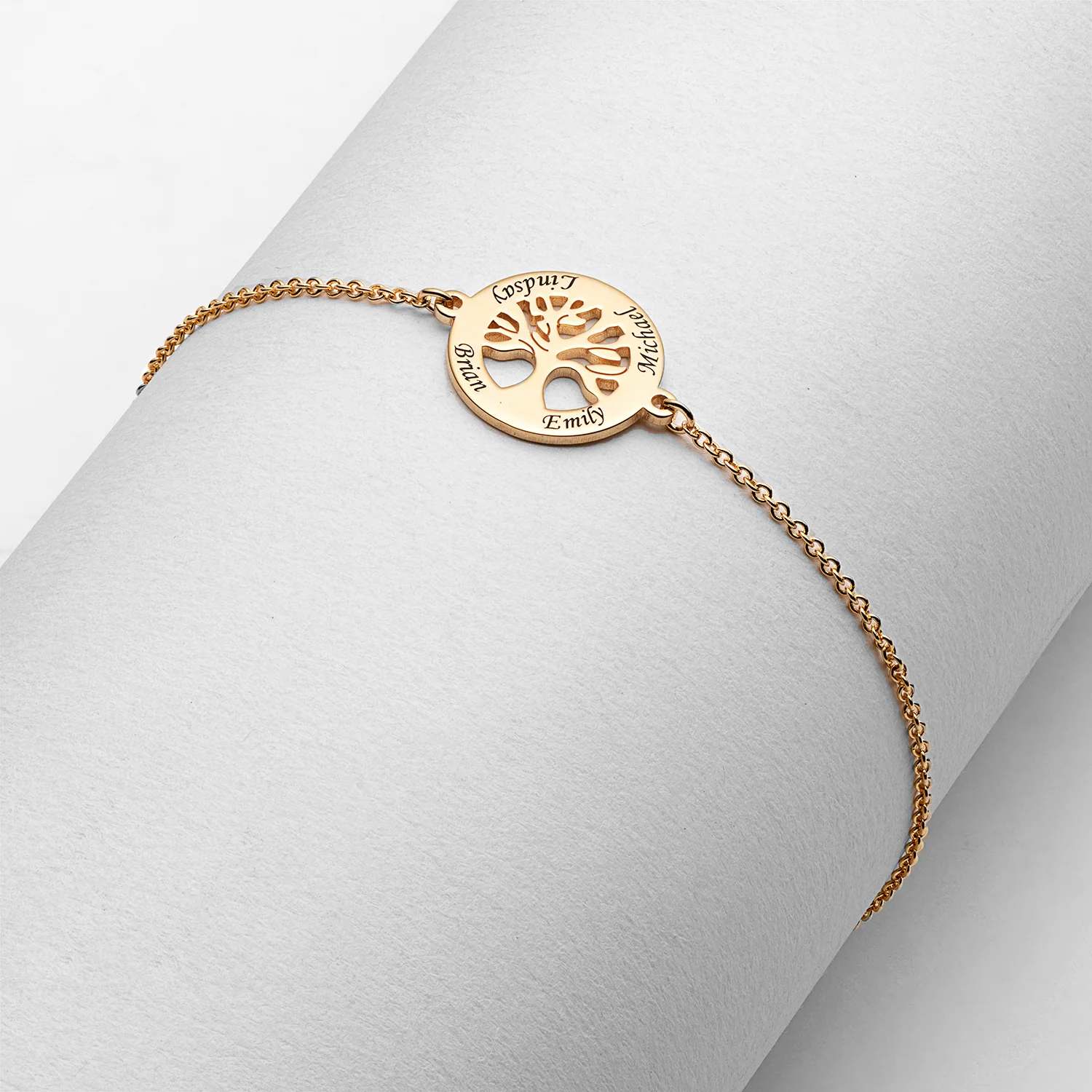 14K Gold over Sterling Engraved Names Petite Family Tree Bracelet - Image 2