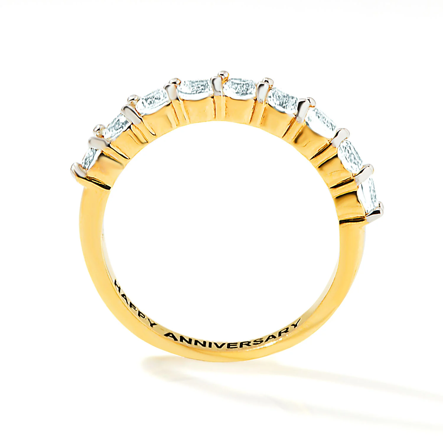Gold over Sterling Engraved Oval Half Eternity White Topaz Ring - Image 5