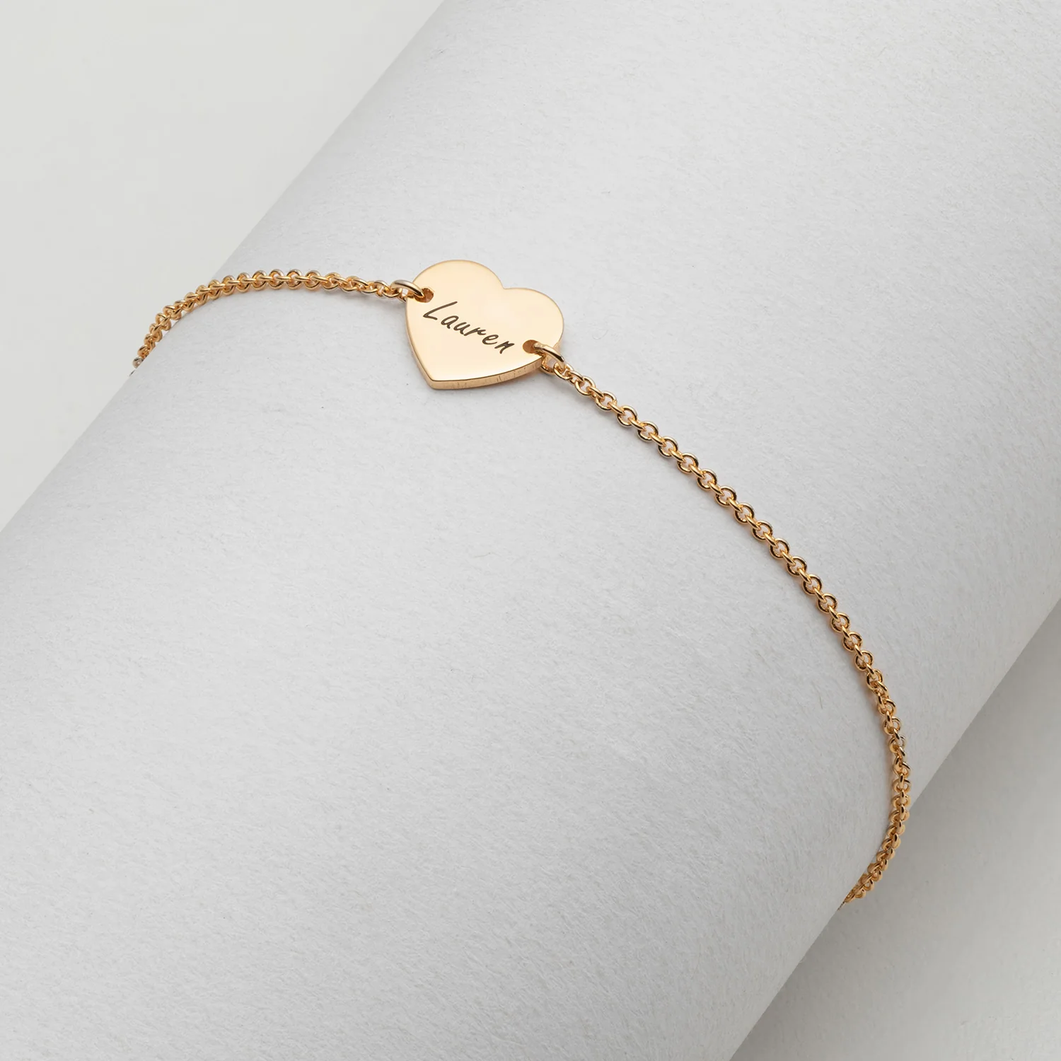 14K Gold over Sterling Engraved Script Name Petite Heart Bracelet - Image 2