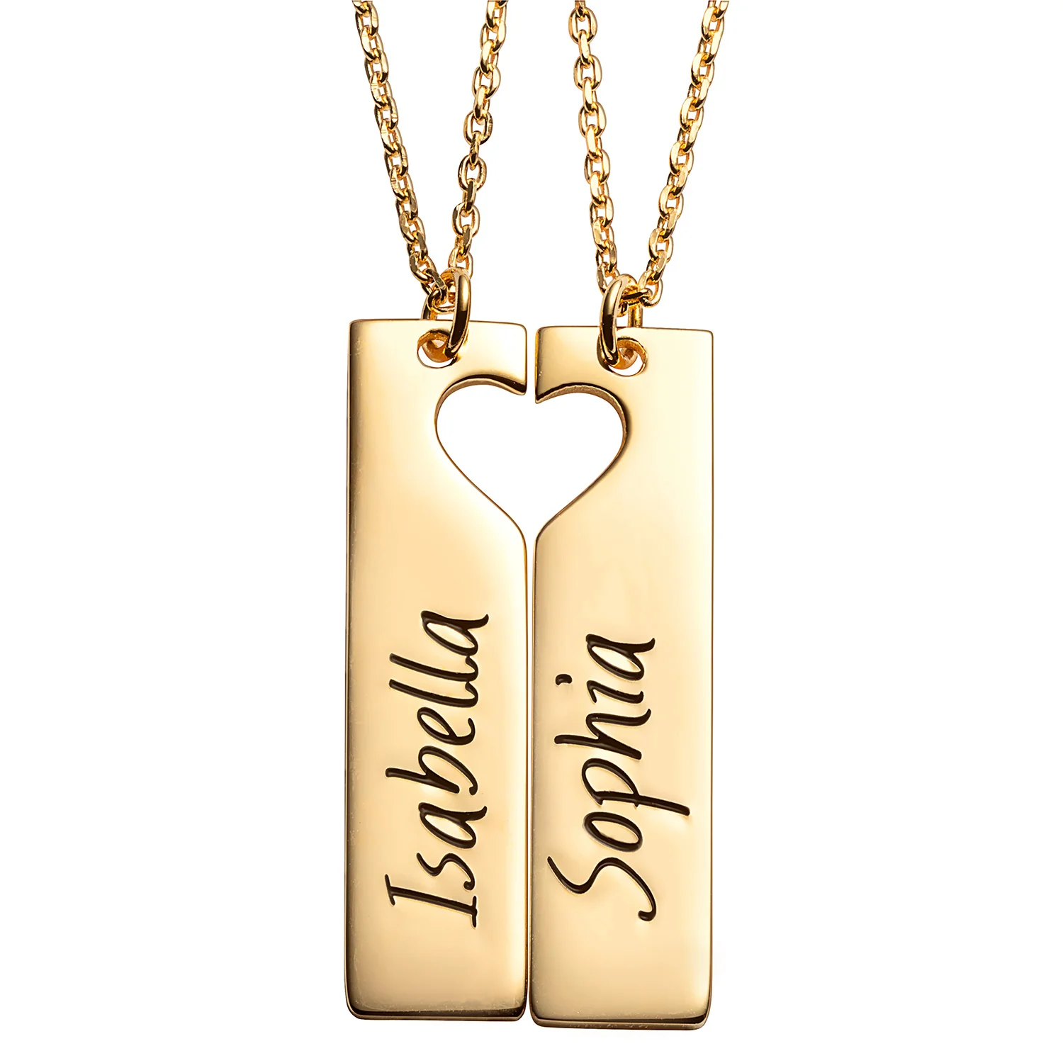 14K Gold over Sterling Engraved Shareable Open Heart Tag Neck