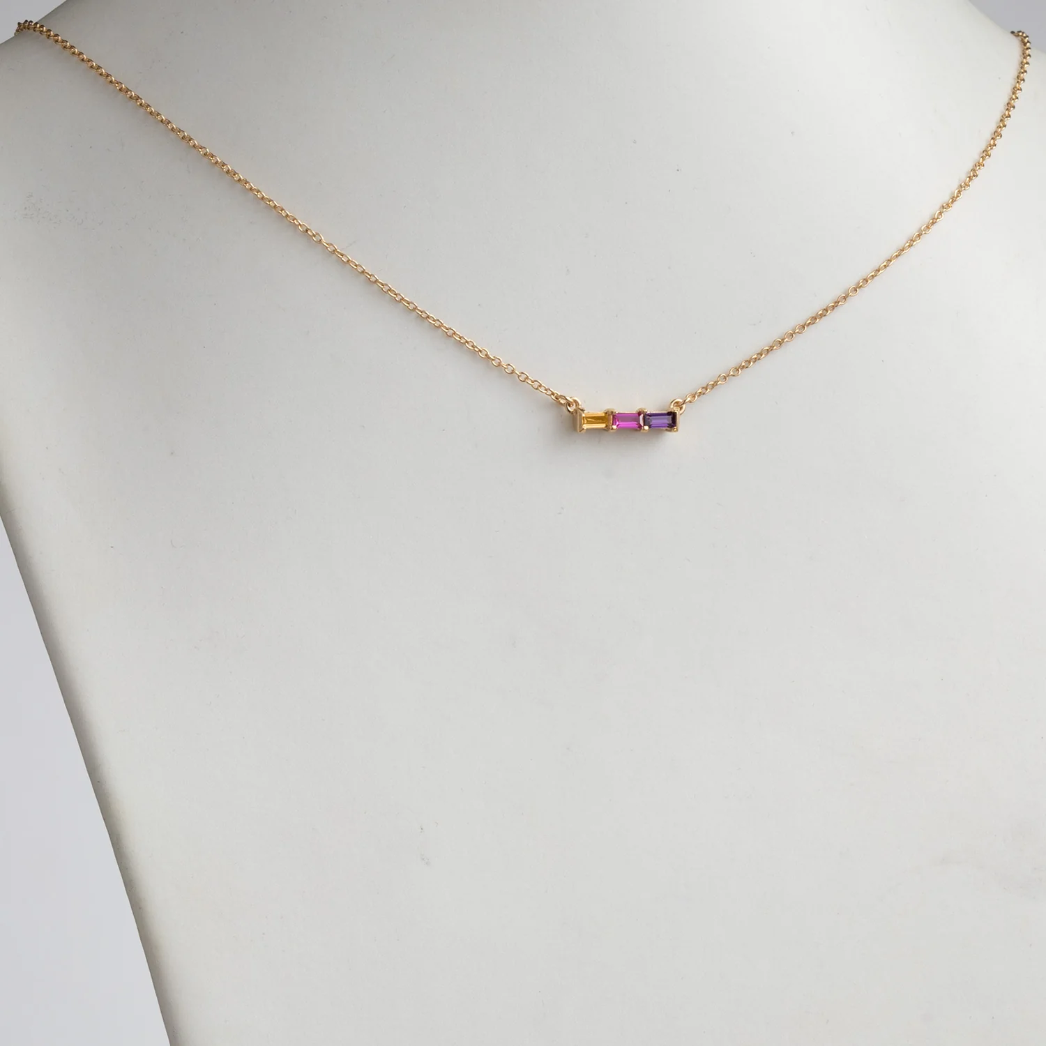 14K Gold over Sterling Family Baguette Birthstone Necklace - Image 2