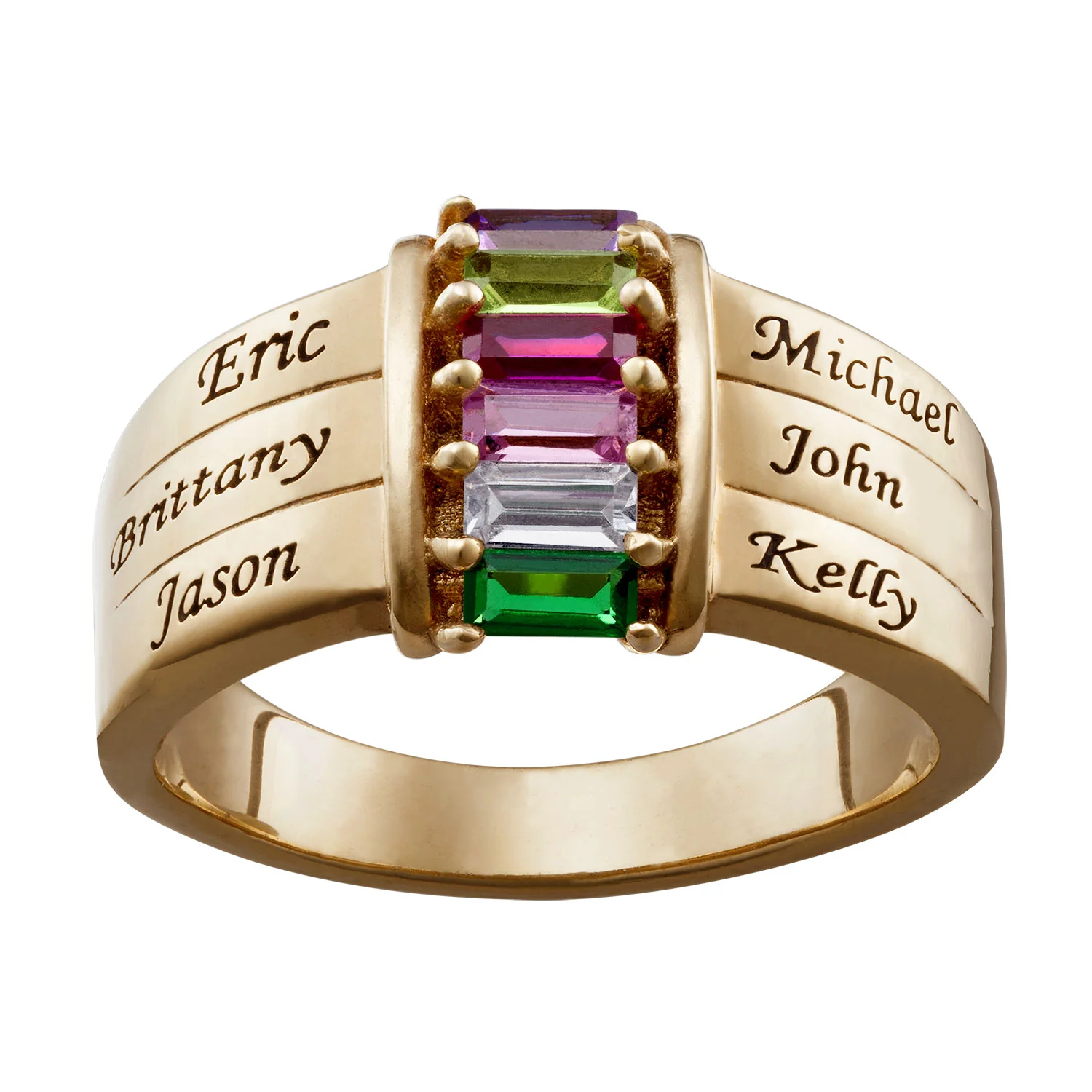 Gold over Sterling Family Baguette Name & Birthstone Ring