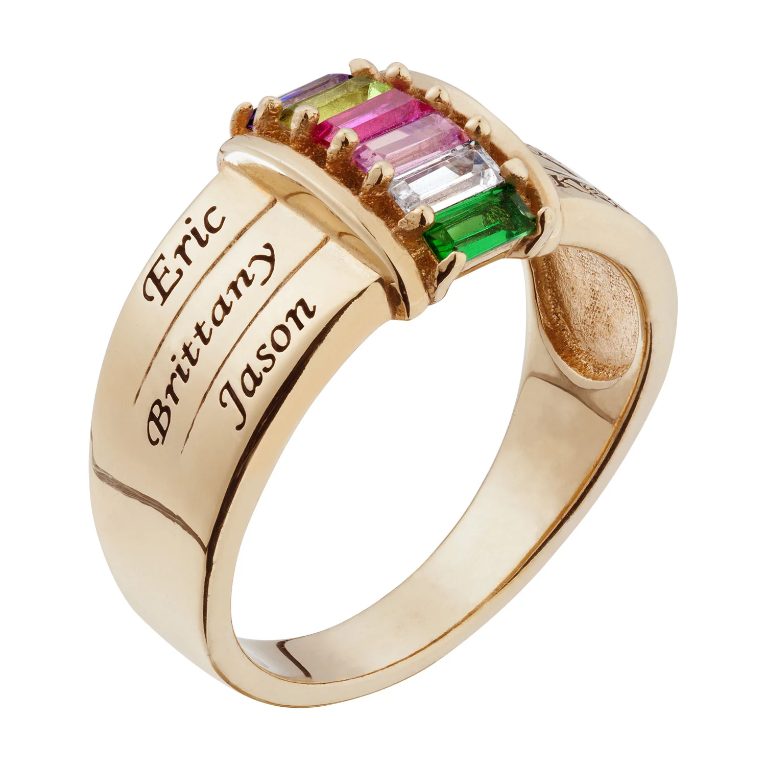 Gold over Sterling Family Baguette Name & Birthstone Ring - Image 2