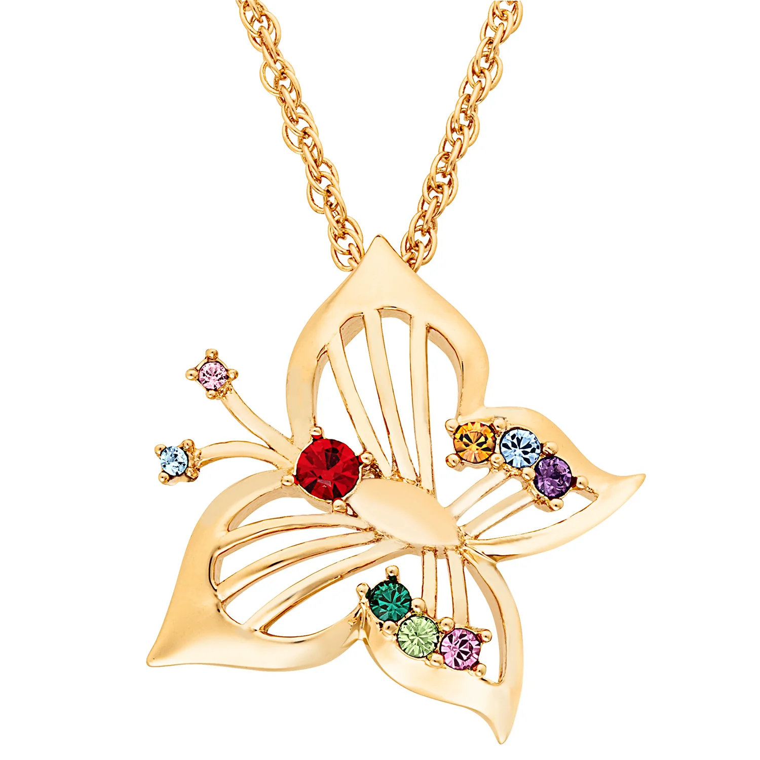 14K Gold over Sterling Family Butterfly Birthstone Pendant