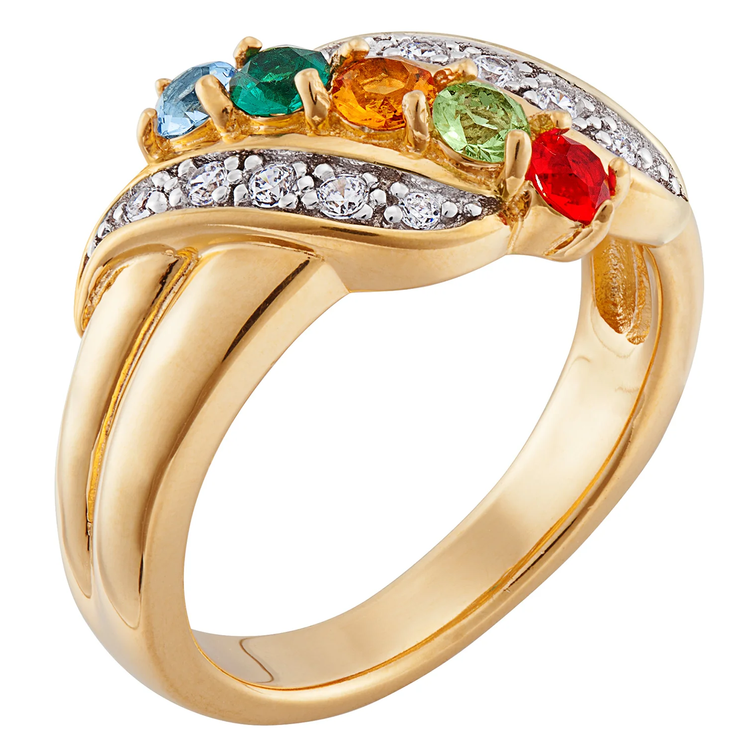 14K Gold over Sterling Family Bypass Birthstone Ring with CZ's - Image 2