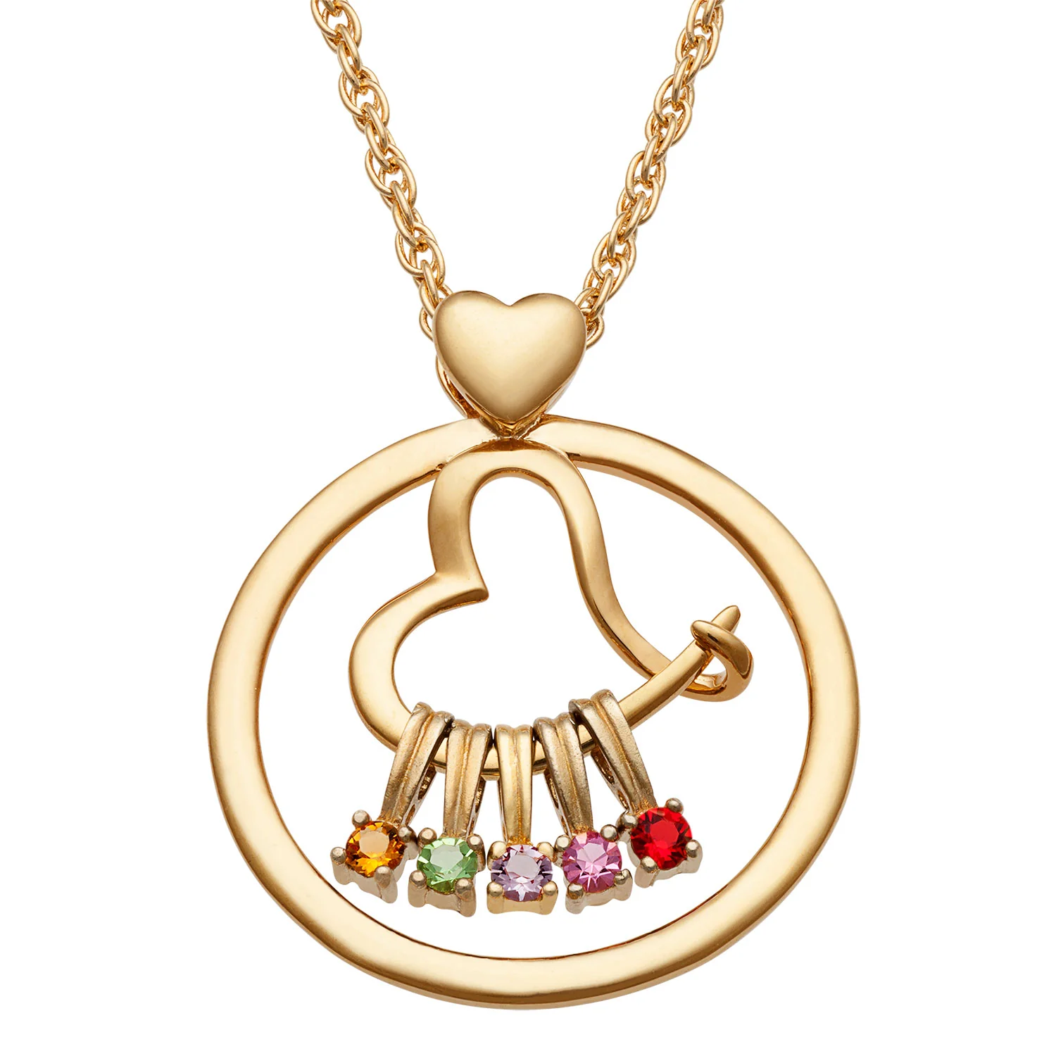 14K Gold over Sterling Family Circle and Heart Slider Pendant
