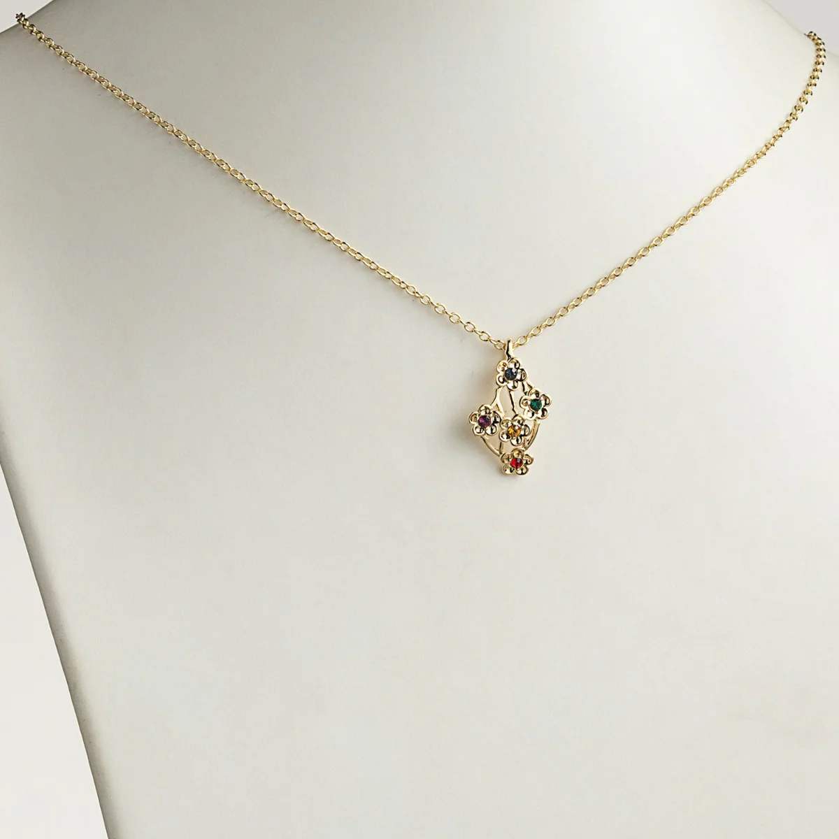 14K Gold over Sterling Family Flower Birthstone Necklace - Image 2