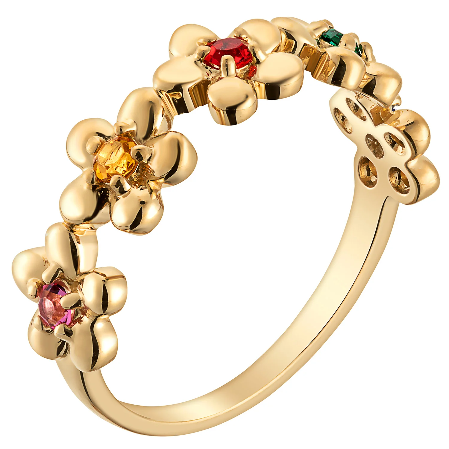 14K Gold over Sterling Family Flower Birthstone Ring - Image 2
