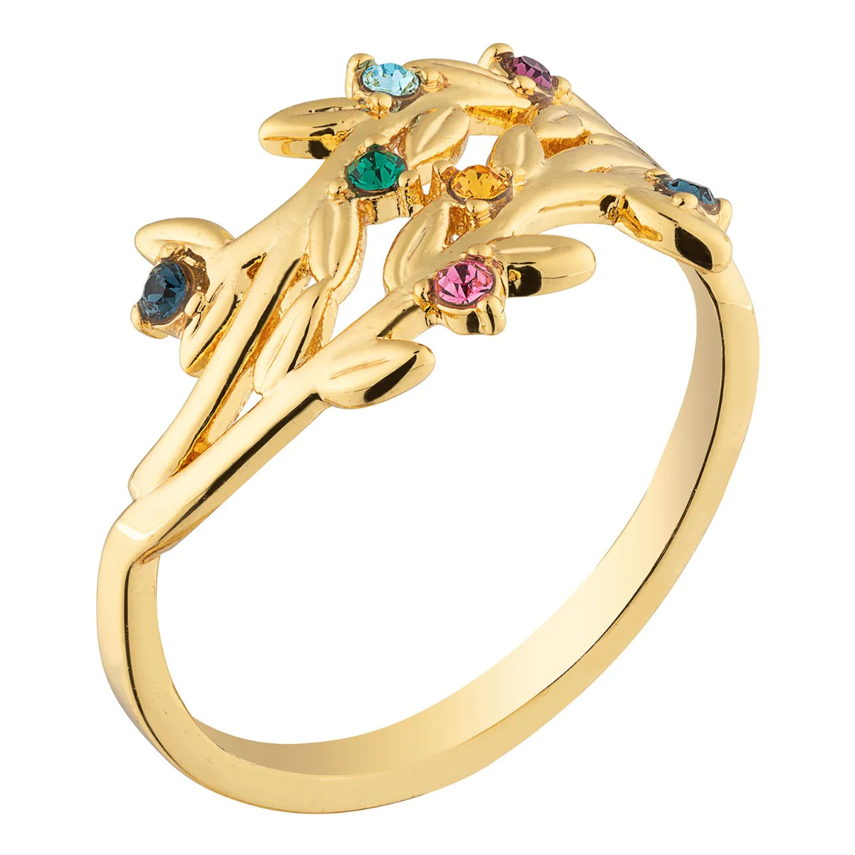 14K Gold over Sterling Family Flower Birthstone Ring - Image 2