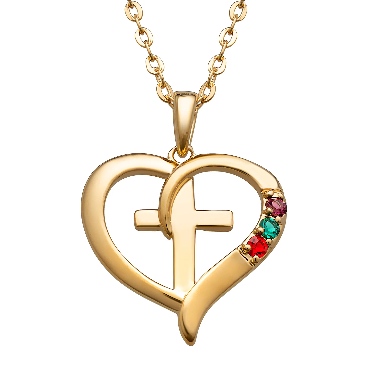 14K Gold over Sterling Family Heart and Cross Birthstone Pendant - Image 3