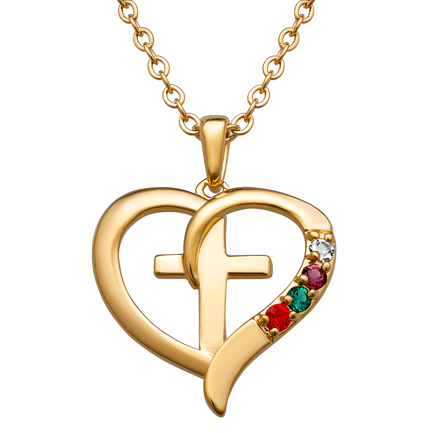 14K Gold over Sterling Family Heart and Cross Birthstone Pendant - Image 4