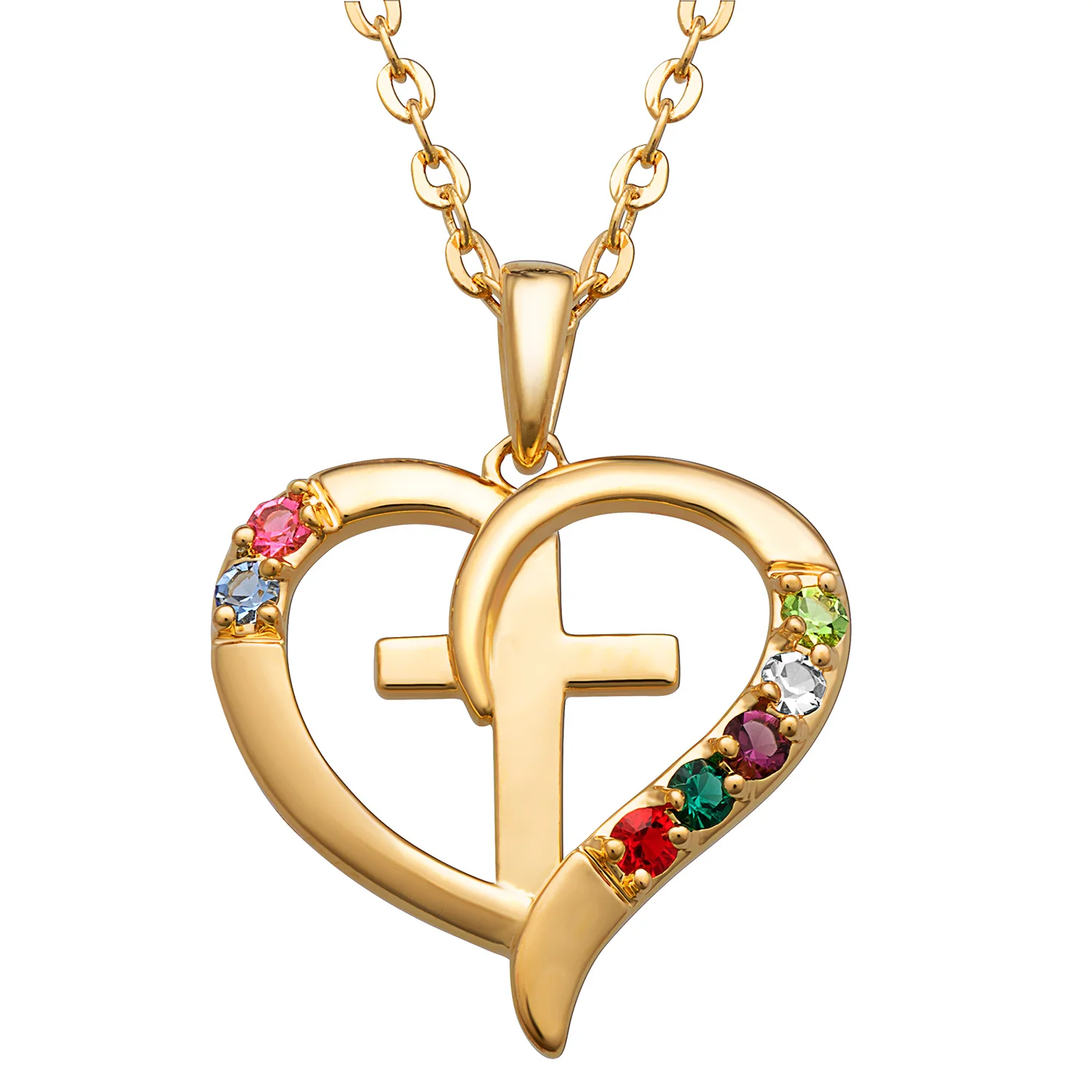 14K Gold over Sterling Family Heart and Cross Birthstone Pendant - Image 7