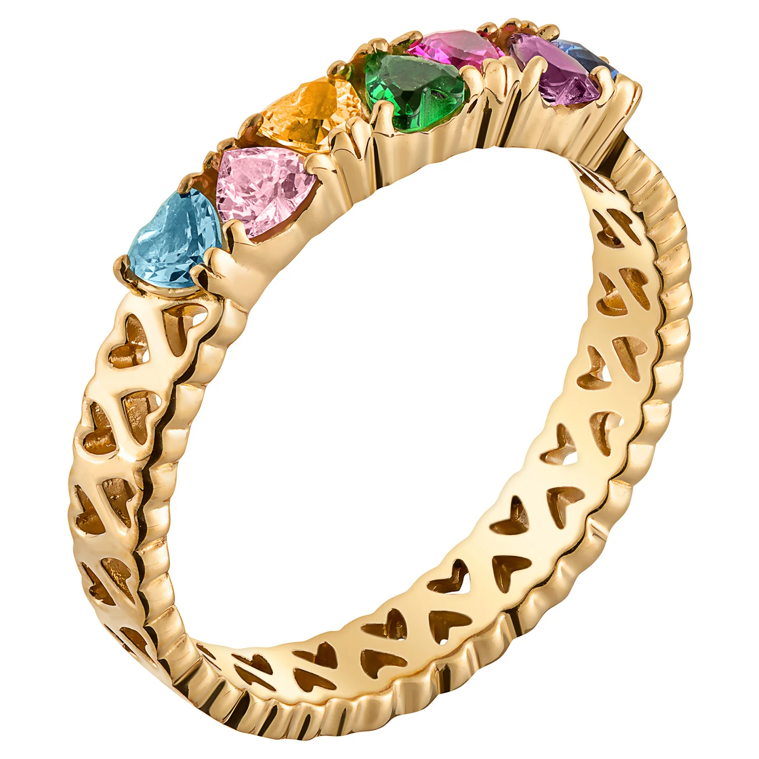 14K Gold over Sterling Family Hearts Birthstone Ring - Image 2