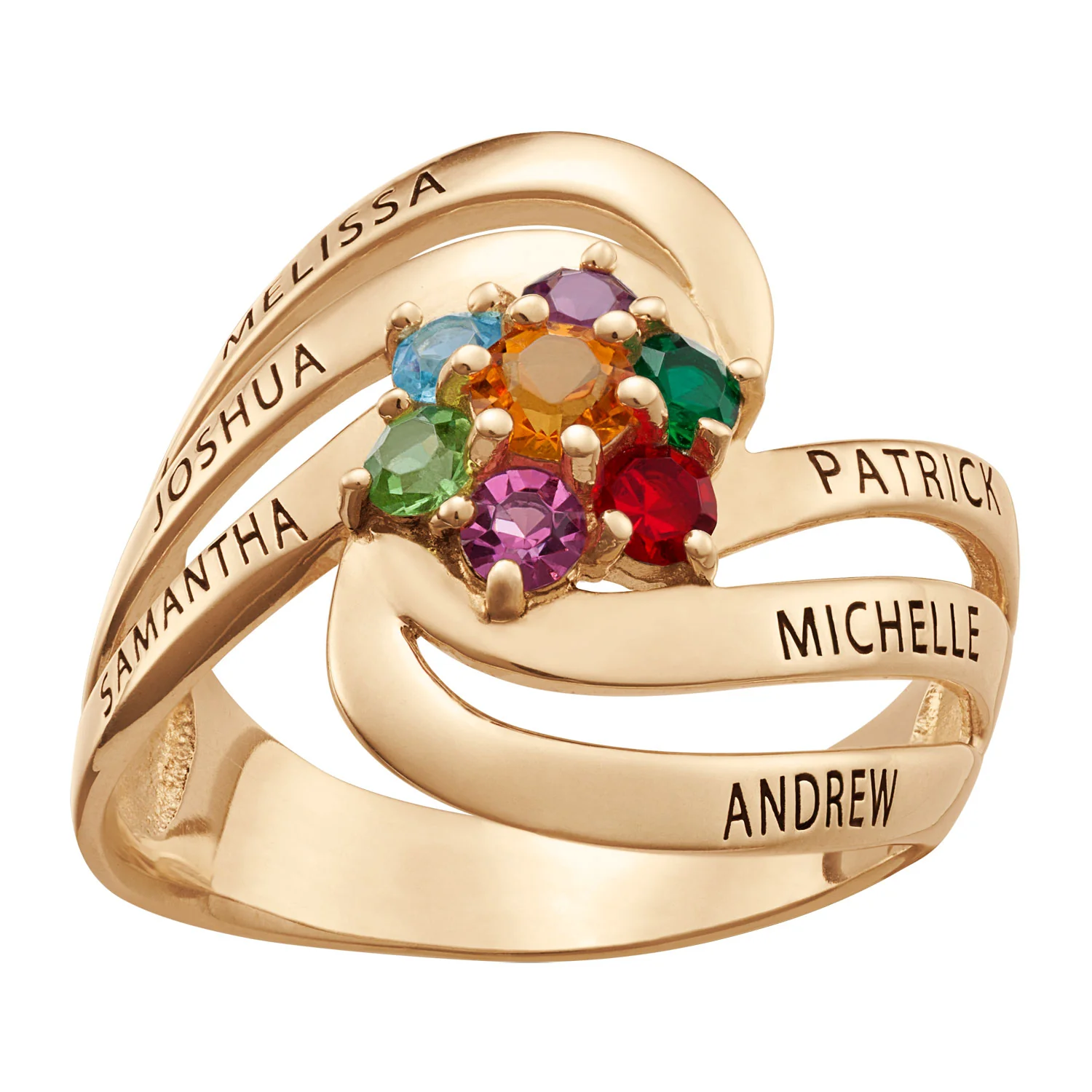 14K Gold over Sterling Family Name and Birthstone Ring
