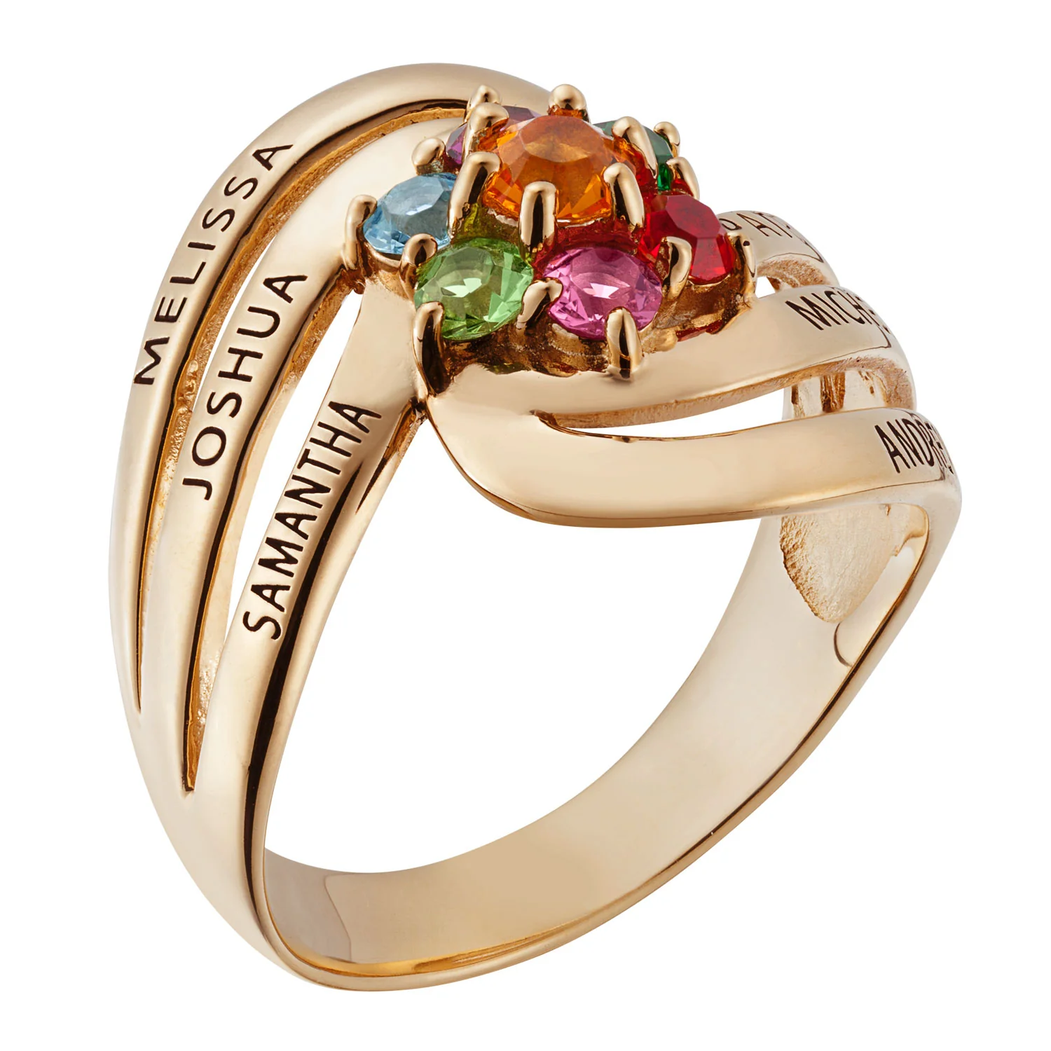14K Gold over Sterling Family Name and Birthstone Ring - Image 2