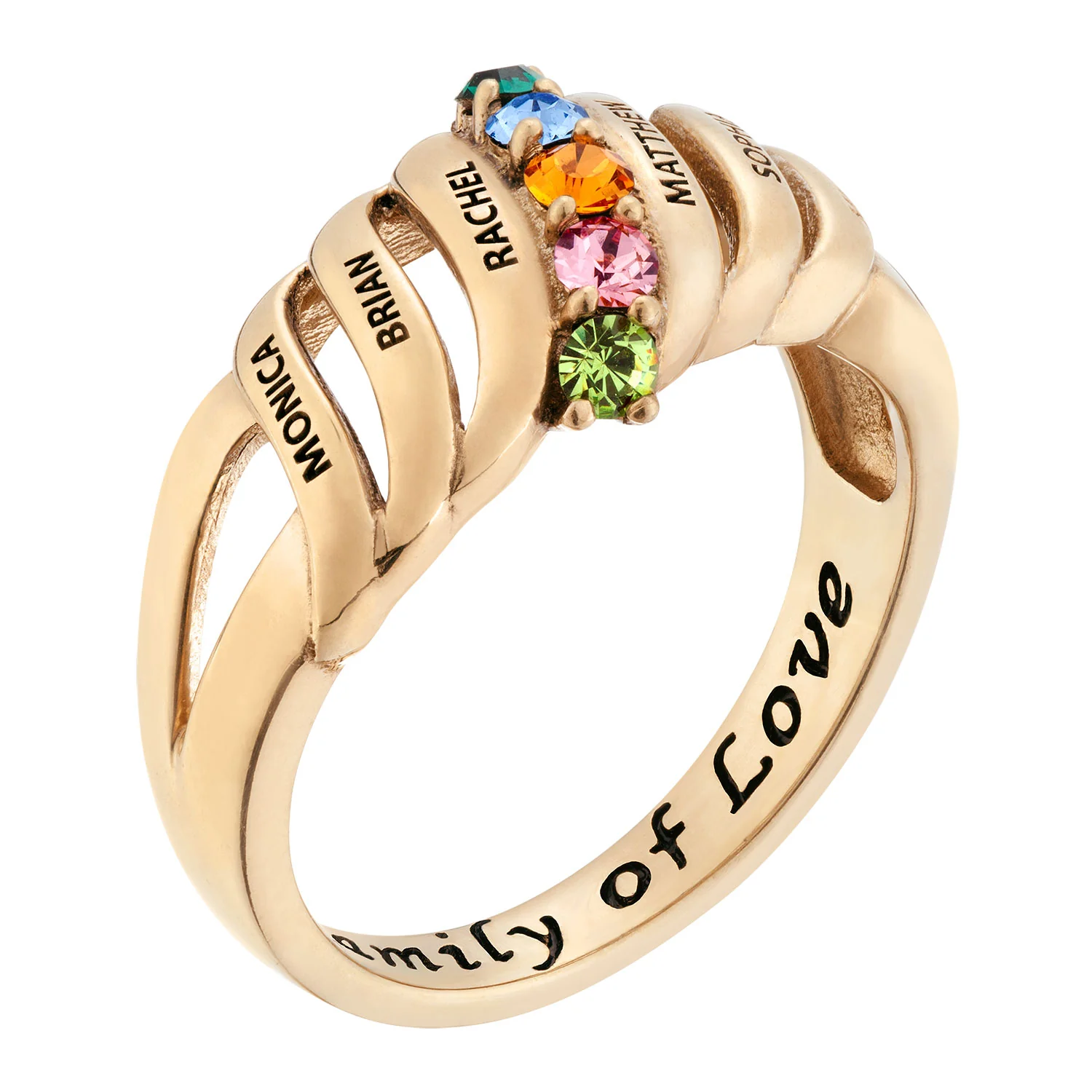Gold Over Sterling Family Name and Birthstone Ring - Image 2