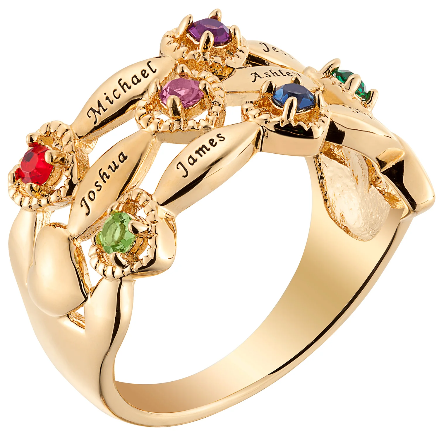 14K Gold over Sterling Family Name and Birthstone Ring - Image 2