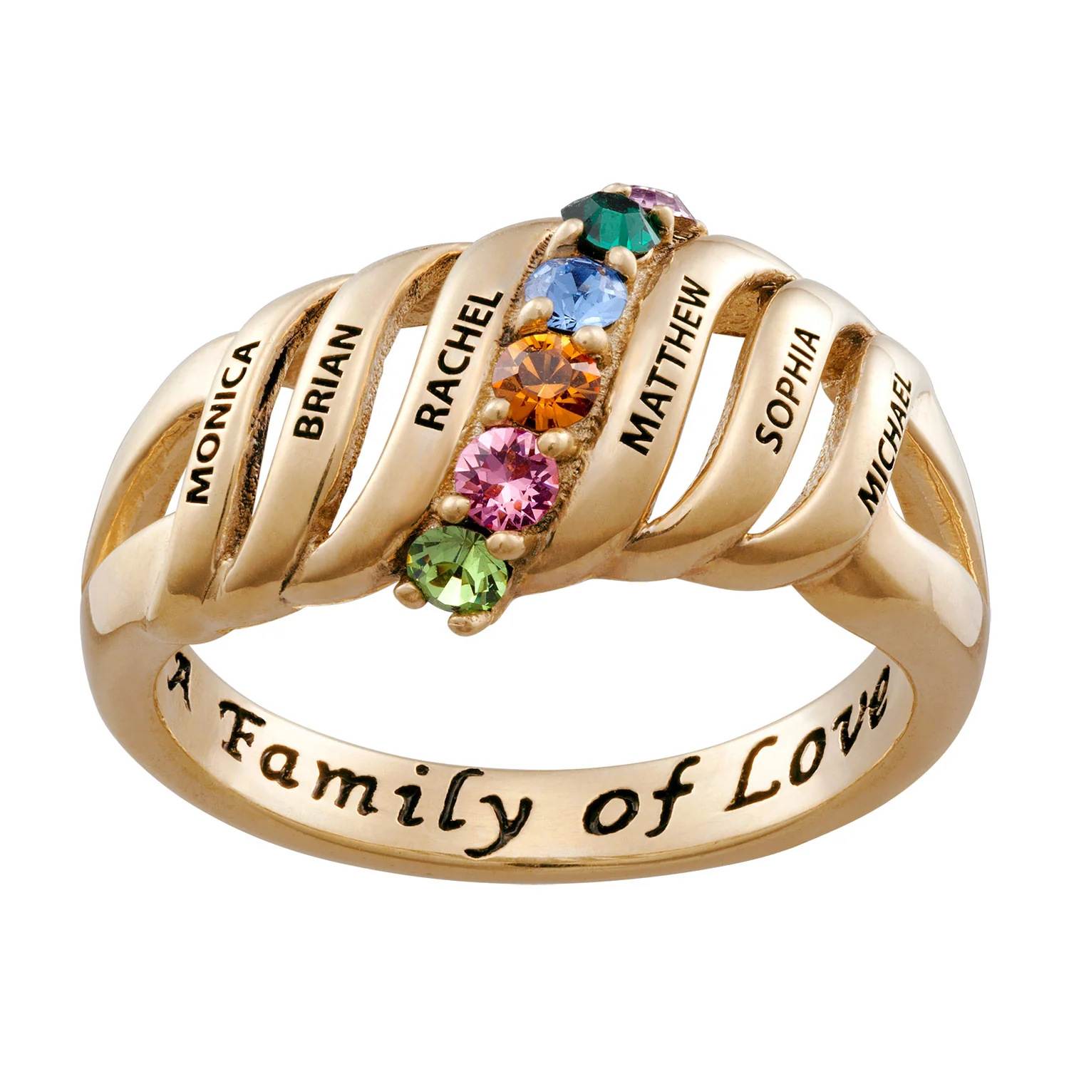 Gold Over Sterling Family Name and Birthstone Ring
