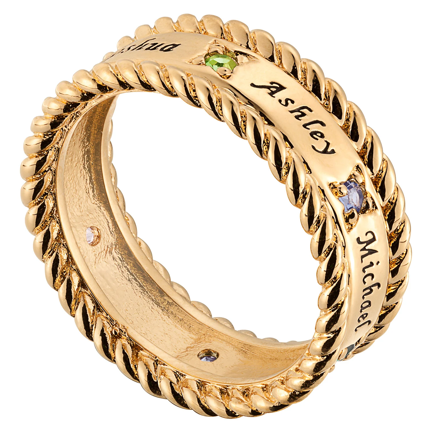 14K Gold over Sterling Family Name and Birthstone Rope Edged Band - Image 3