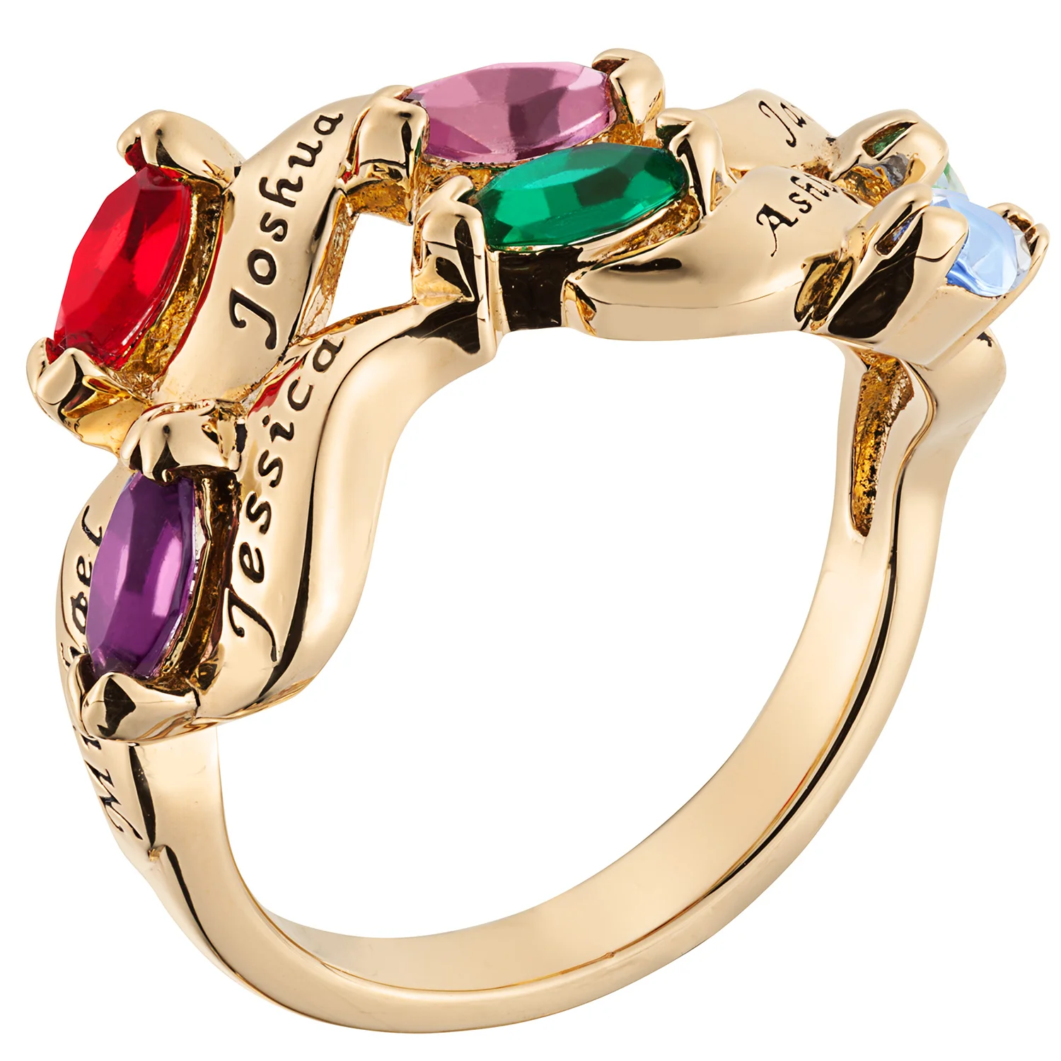 14K Gold over Sterling Family Name and Marquise Birthstone Ring - Image 2