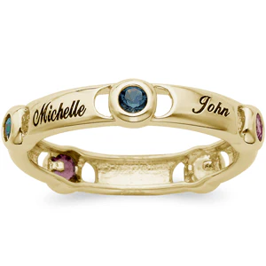 14K Gold over Sterling Family Name & Bezel-Set Birthstone Band