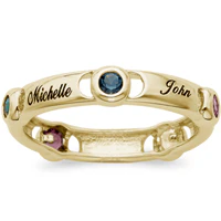 14K Gold over Sterling Family Name & Bezel-Set Birthstone Band - Image 2