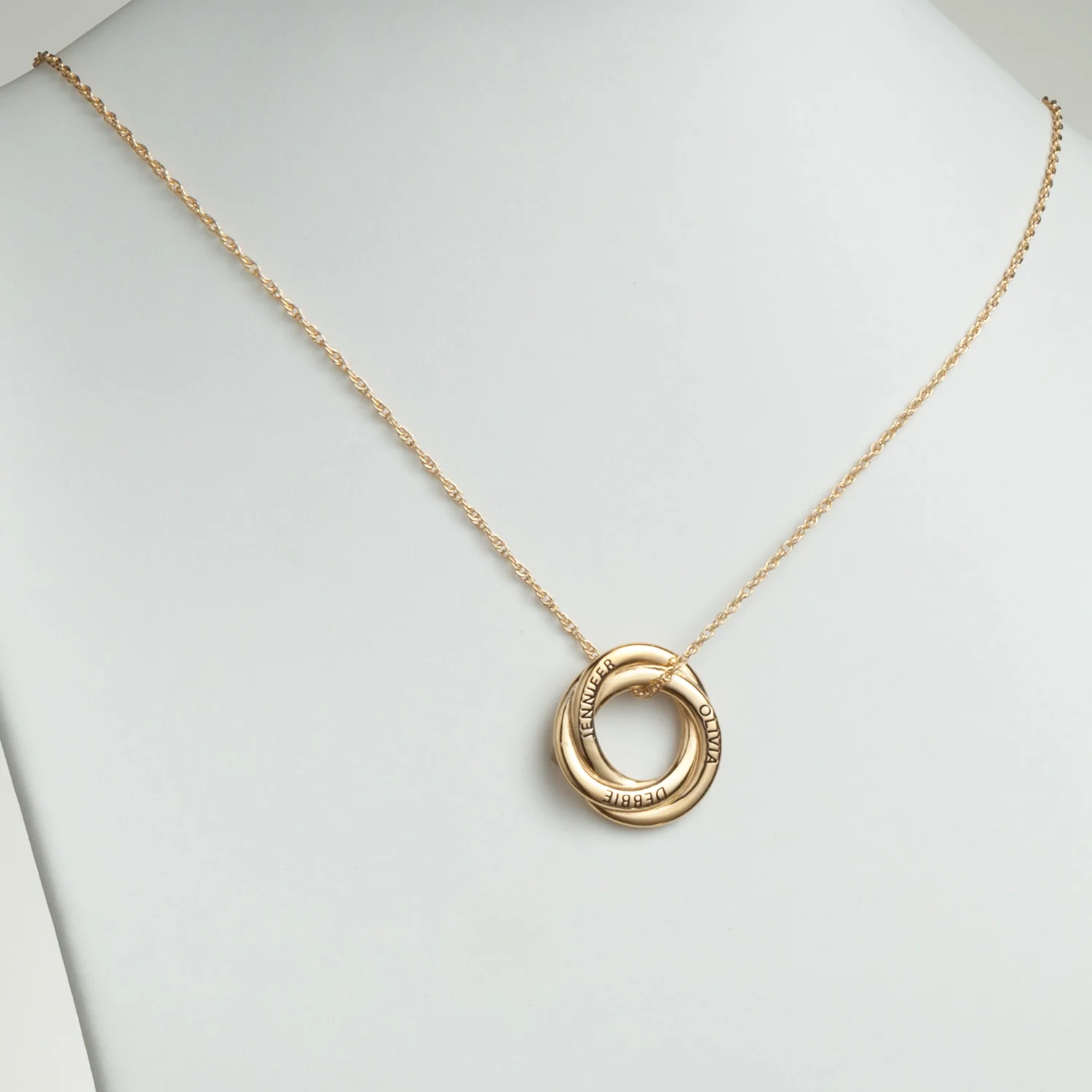 14K Gold over Sterling Family Name Circle Knot Pendant - Image 2