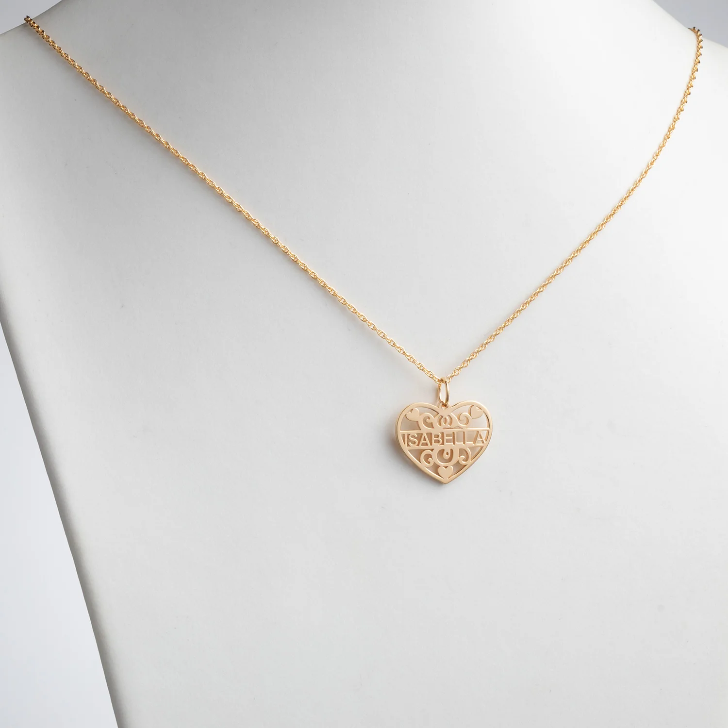 14K Gold over Sterling Filigree Heart with Name Necklace - Image 2